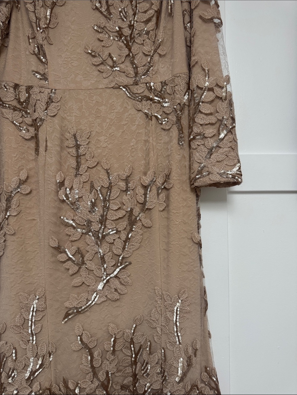 Ralph Lauren Taupe Long Sleeve Sequin Appliqué Gown - Picture 2 of 2